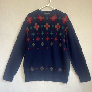 Vtg Thane Mens 100% Scottish Shetland Wool Blue Kurt Cobain Sweater Sz XL Grunge